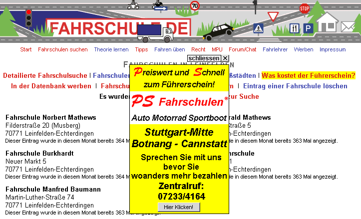Beispiel eines Der Layer-Ad's in der Fahrschulsuche